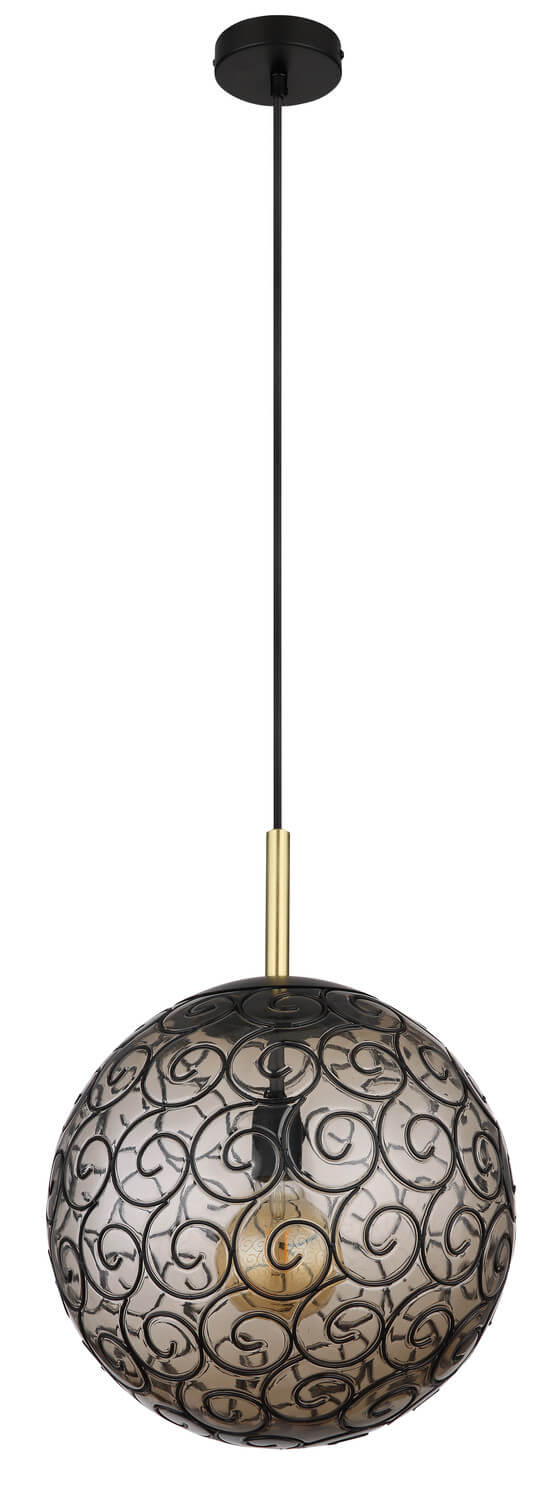 Second plan large du luminaire, détail du raccord laiton et du câble