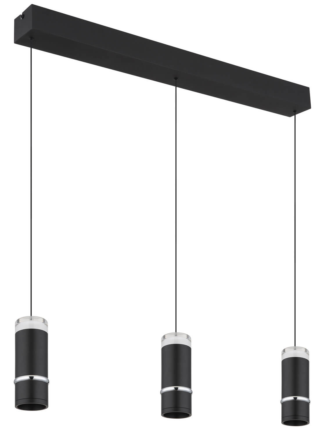 Détail des cylindres noirs avec bague chromée et partie supérieure transparente.