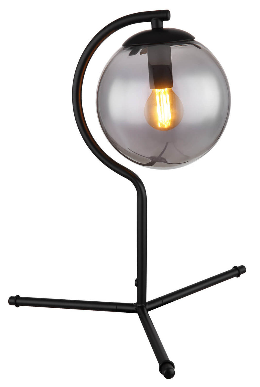 Plan rapproché du luminaire allumé avec sa sphère en verre fumé