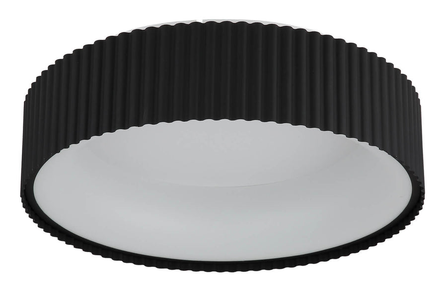 Vue de dessous du luminaire éteint dévoilant le grand diffuseur blanc dépoli