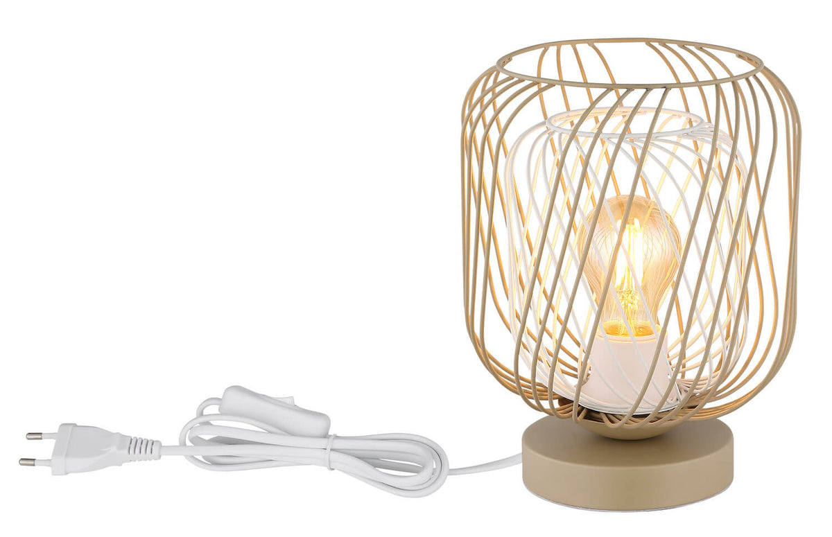 Lampe allumée avec câble d'alimentation blanc et prise électrique apparente
