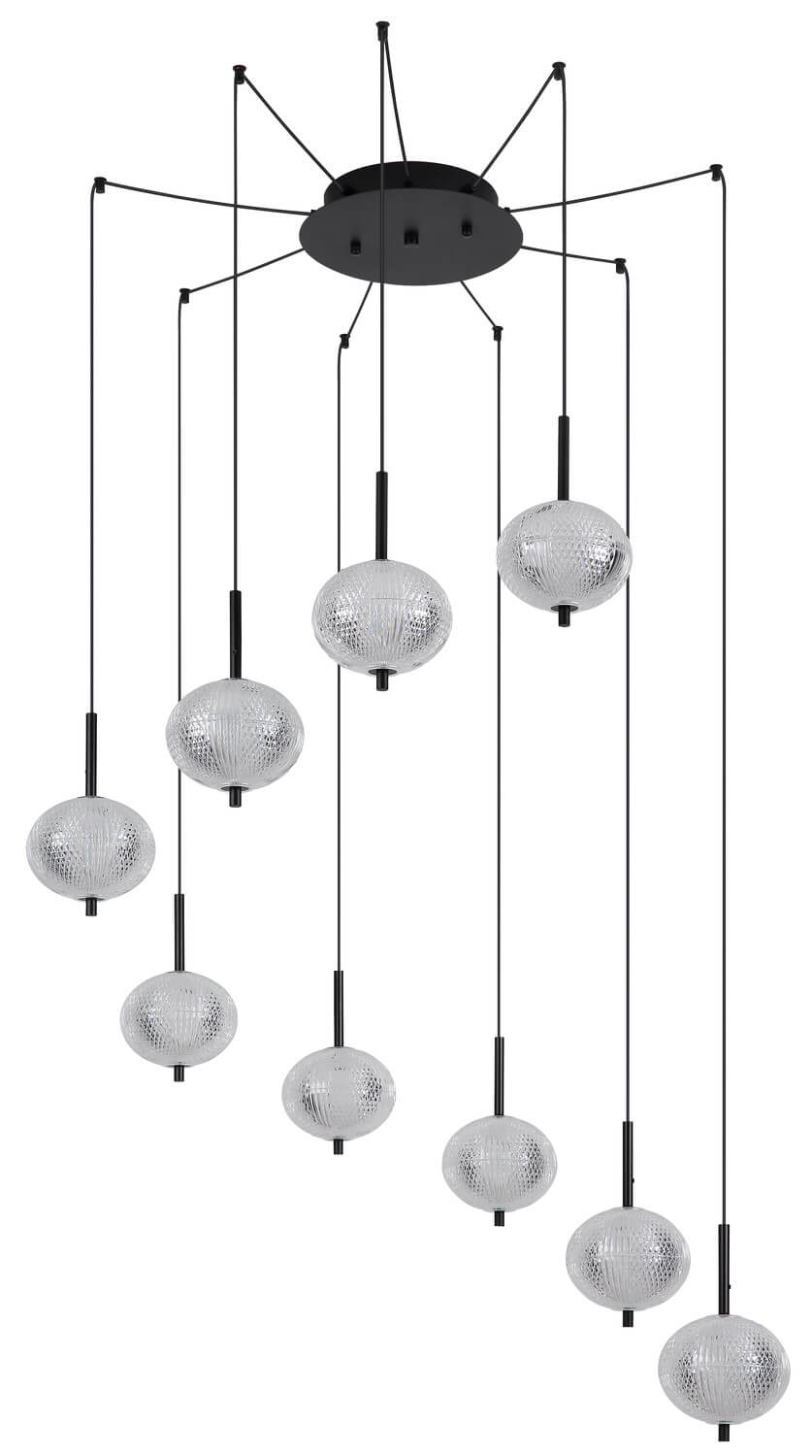 Gros plan sur le verre strié d'un globe, luminaire éteint sur fond blanc