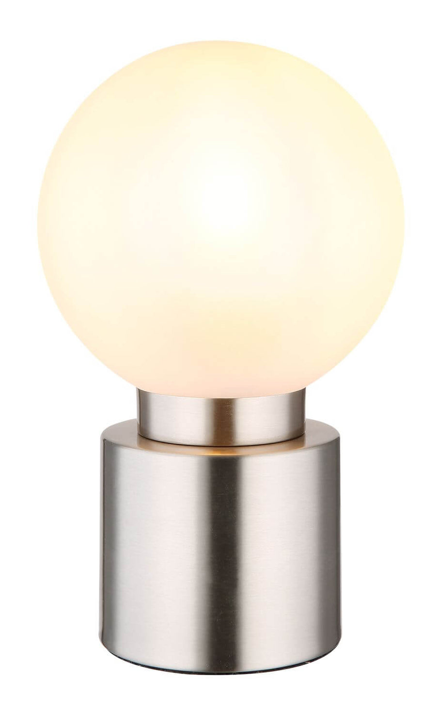 Gros plan sur la boule de verre et la bague métallique reliant le socle au diffuseur.
