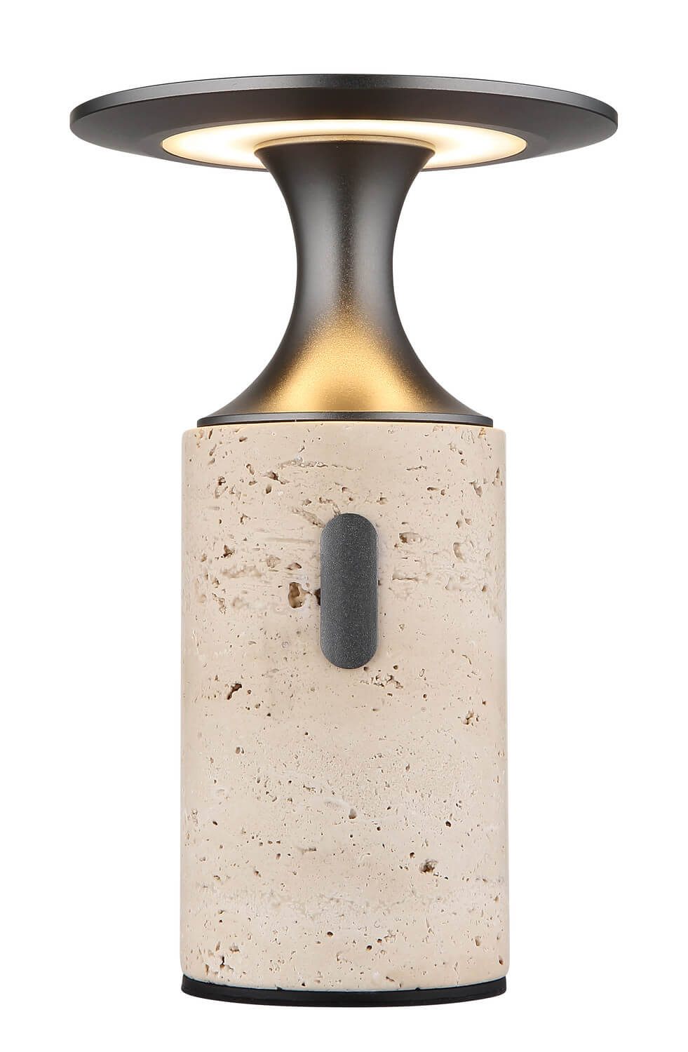 Détail de la lumière chaude diffusée sous le disque de la lampe