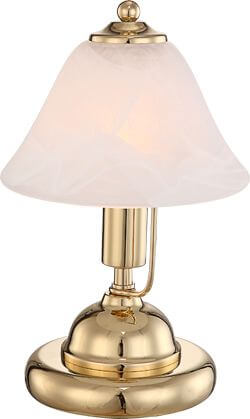 Vue de trois quarts du luminaire, mettant en valeur le pied bombé et la finition brillante