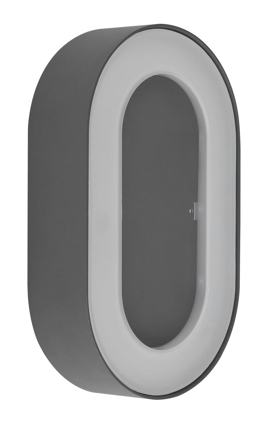 Produit éteint, face avant grise et diffuseur blanc en ovale.
