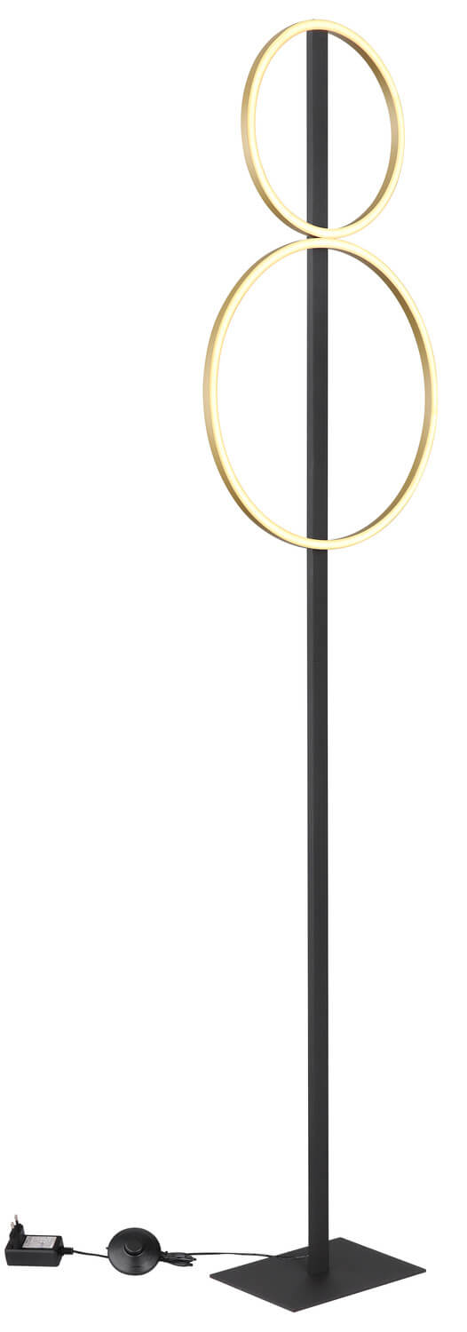 Vue du pied avec adaptateur secteur, variateur rond et câble d'alimentation au sol