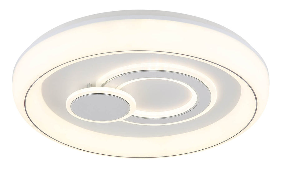 Vue rapprochée du diffuseur blanc et des cercles lumineux emboîtés