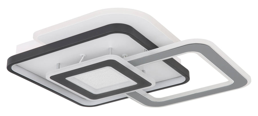 Luminaire éteint vu de dessous, finition blanche mate et cadres gris anthracite