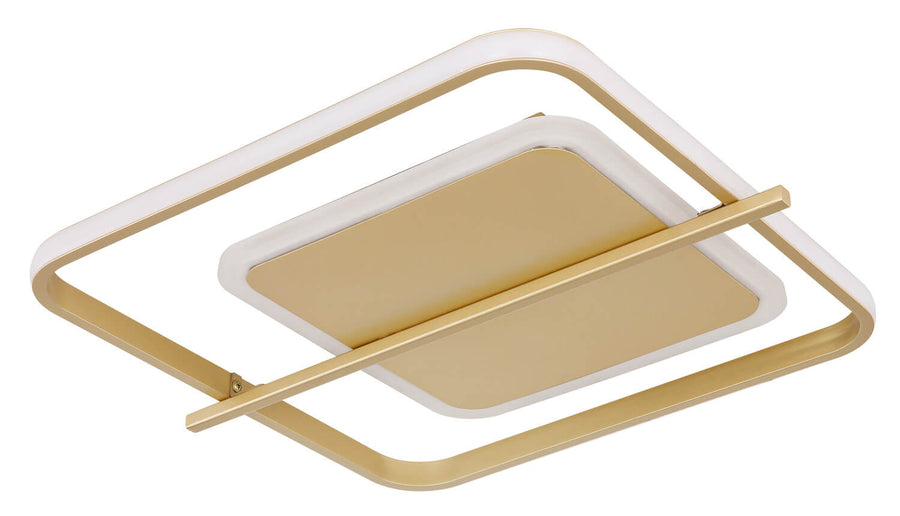 Vue rapprochée montrant le bandeau lumineux blanc et la finition dorée.