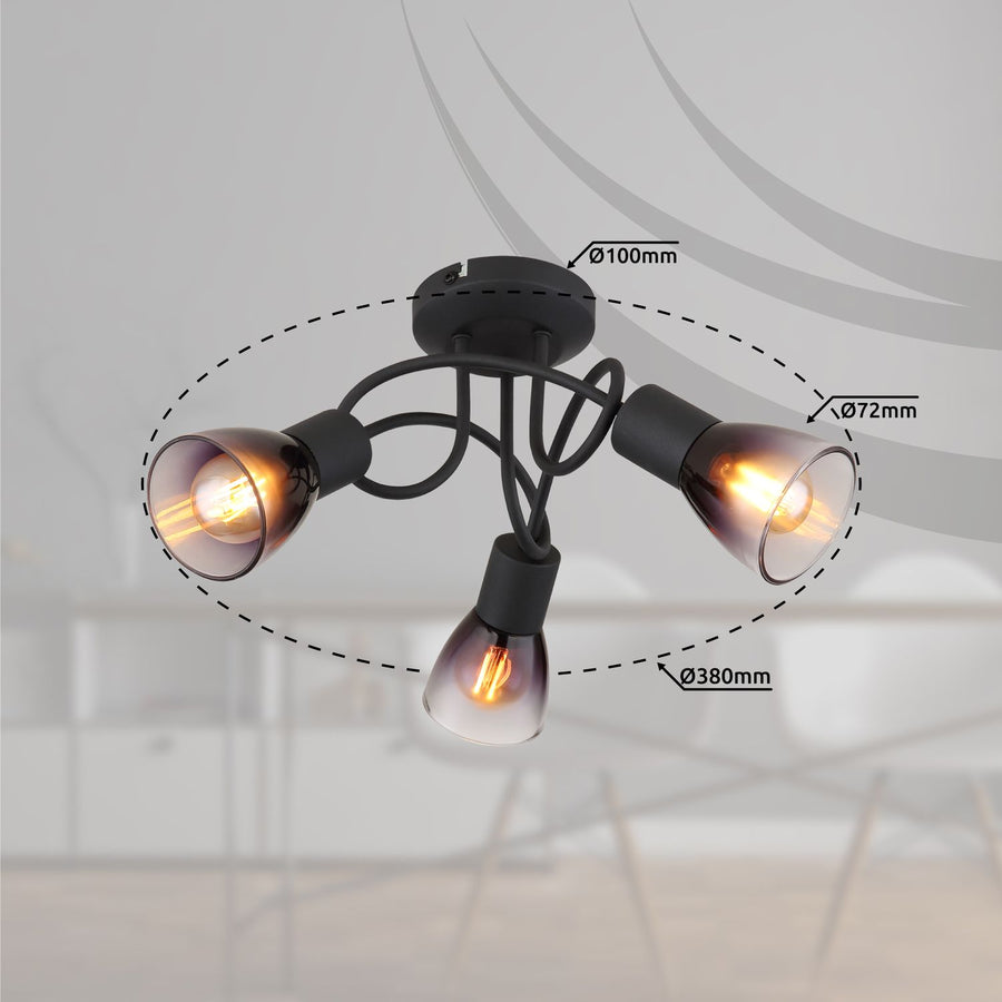 Plafonnier Satella noir mat, Ø 38 cm
