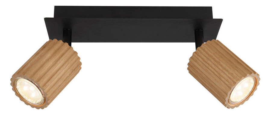 Vue de face du plafonnier, deux spots orientés en sens opposés