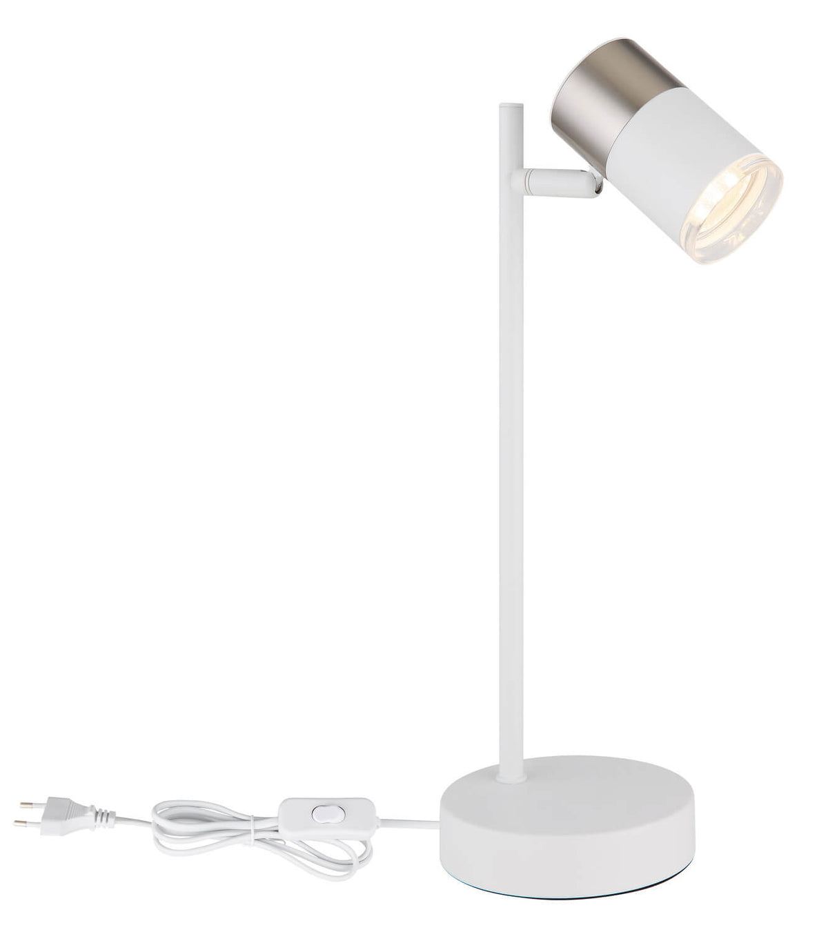 Vue du luminaire avec son cordon d'alimentation, sa prise et son interrupteur.