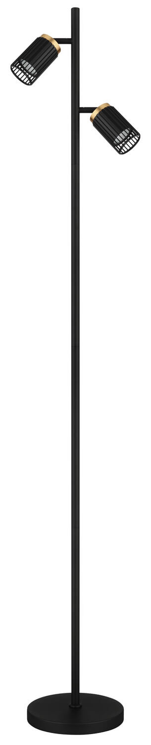 Lampadaire présenté de face sur fond blanc, deux diffuseurs orientables