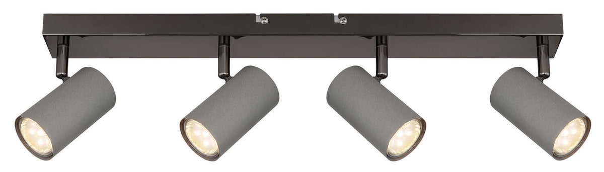 Plan large du rail rectangulaire et des quatre projecteurs orientables vers le bas