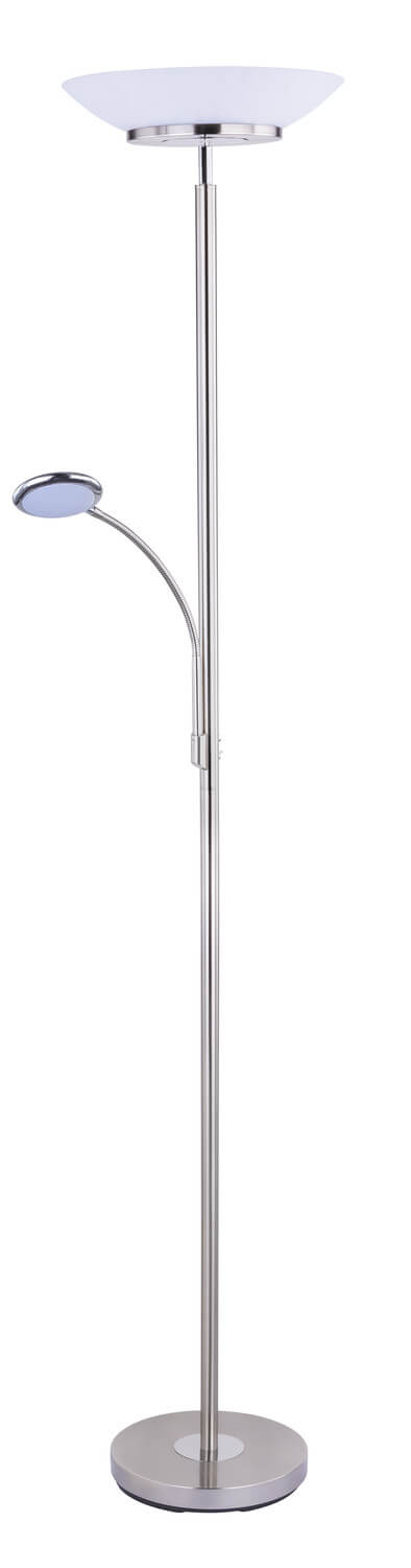 Vue de face sur fond blanc, bras de lecture flexible et tête ronde orientable