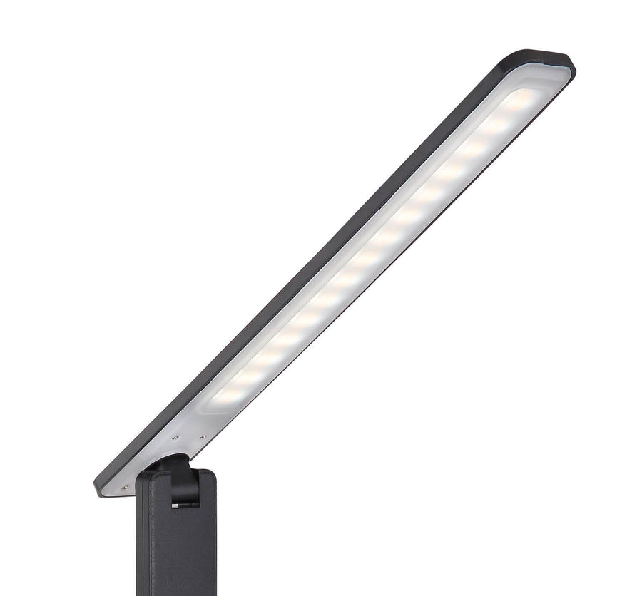 Détail de la tête LED et de la charnière réglable, finition noire mate