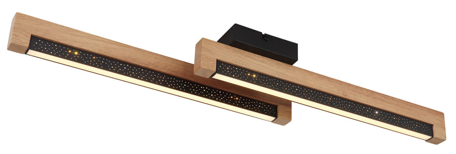 Détail du luminaire montrant le cache noir perforé, les étoiles et la base de fixation.