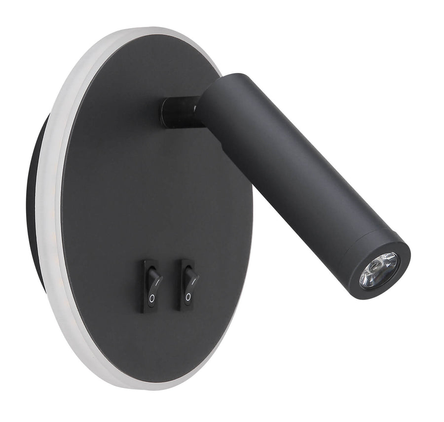 Vue de trois quarts, anneau lumineux éteint, détail du réflecteur LED du bras cylindrique