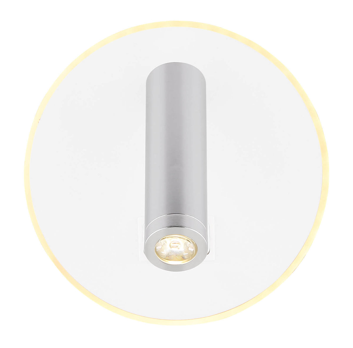 Vue de face centrée sur le bras cylindrique et la lentille LED allumée