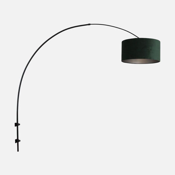 Large green velvet arched wall lamp, adjustable black arm 175 cm | Sparkled