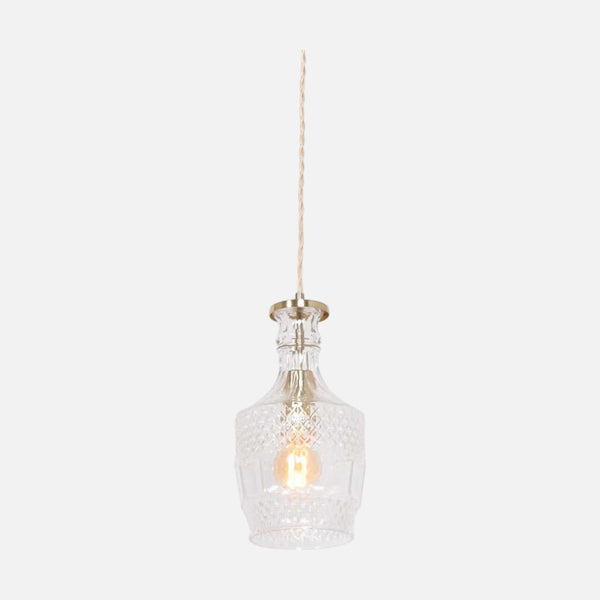 Vintage clear glass carafe pendant light, faceted, E14 brass | Grazio