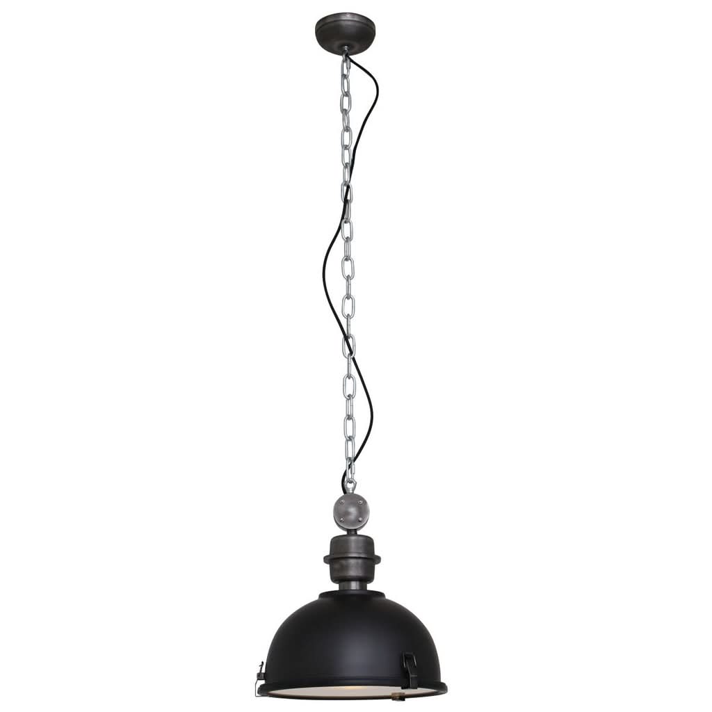 Industrial style pendant light, black metal dome Ø32 cm with glass, kitchen | Bikkel