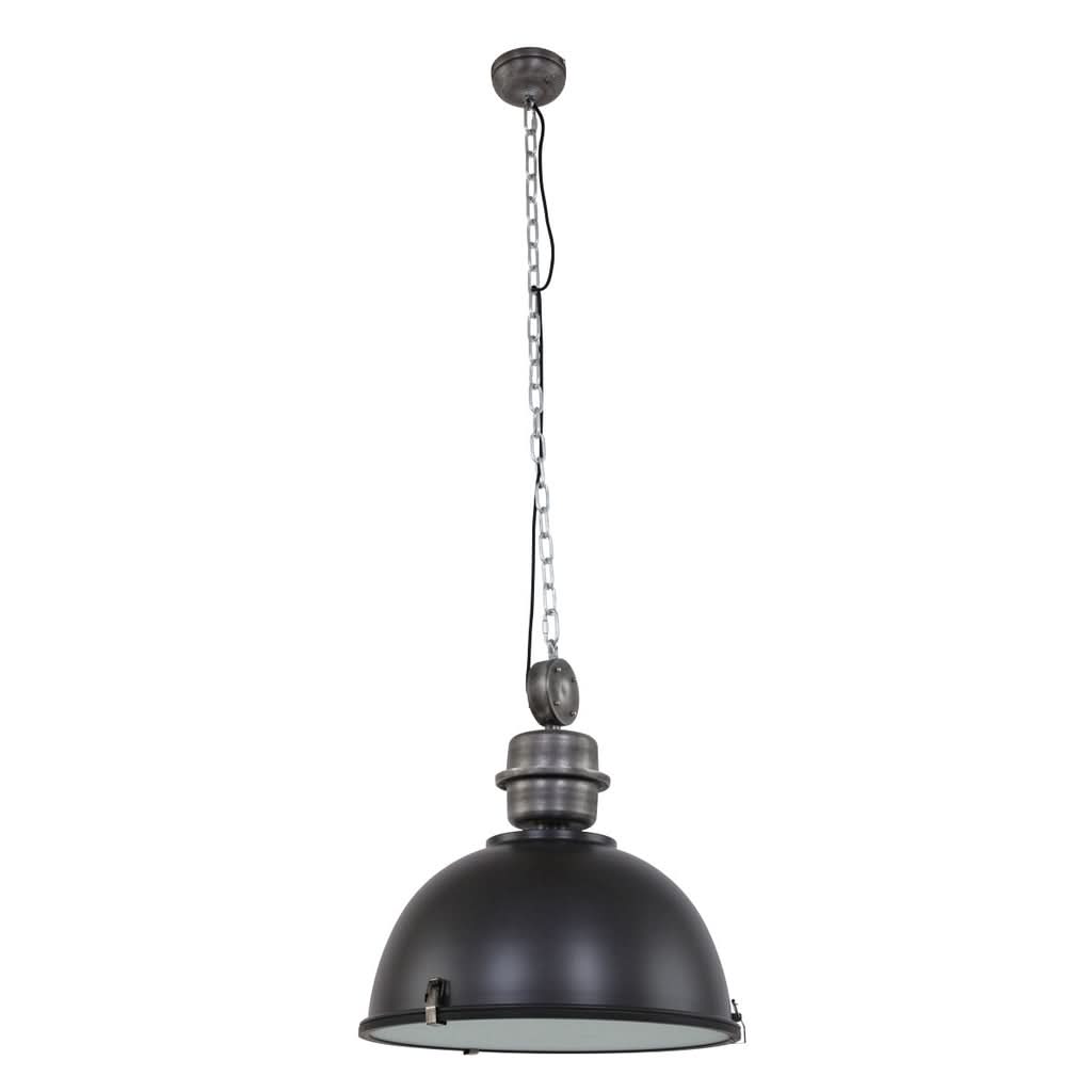 Lustre industriel noir XXL Ø 52 cm cloche métal acier brossé | Forgex