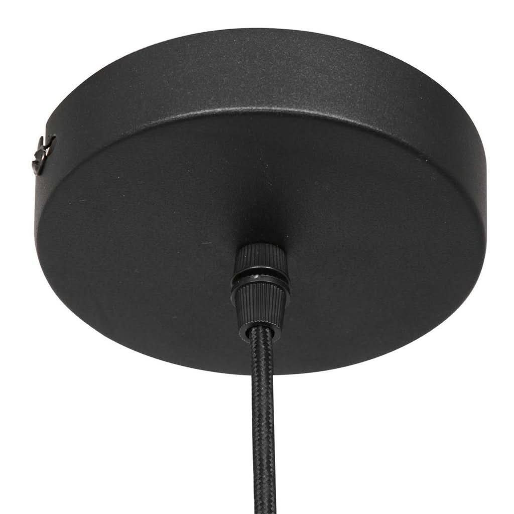 Détail de la platine de plafond ronde noire de la suspension Bollique