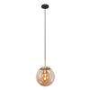 Amber blown glass and brass pendant light, Ø 30 cm globe | Bollique 3498ME