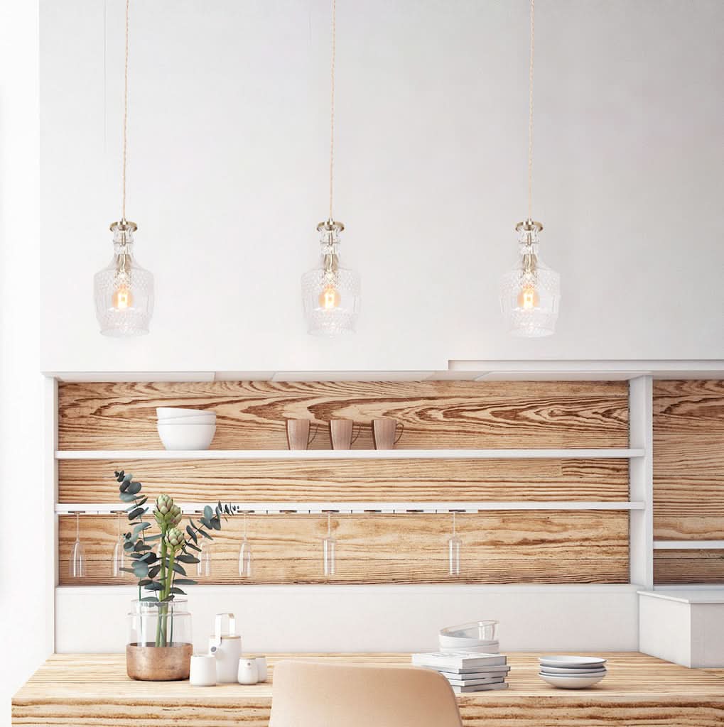 Vintage clear glass carafe pendant light, faceted, E14 brass | Grazio
