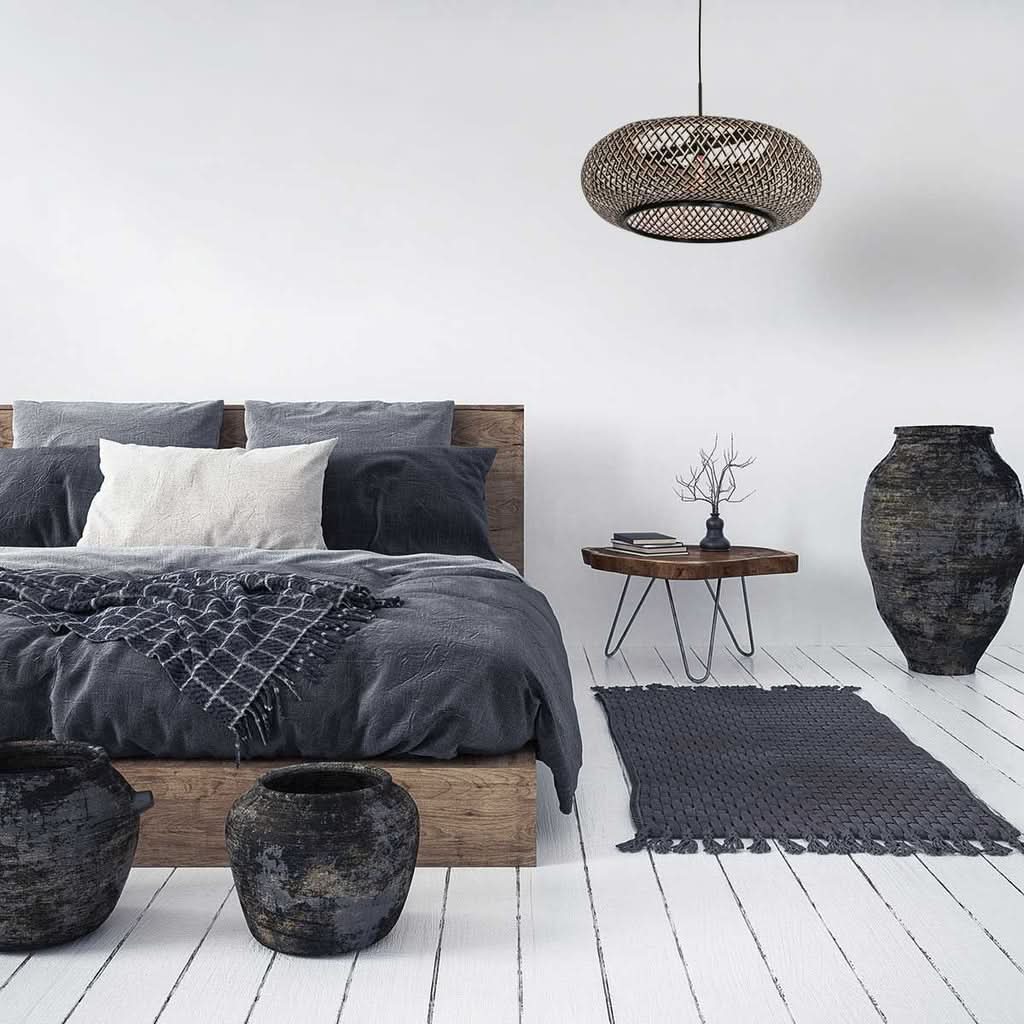 Bamboo & black wood pendant light Ø 60 cm, dining room | Maze