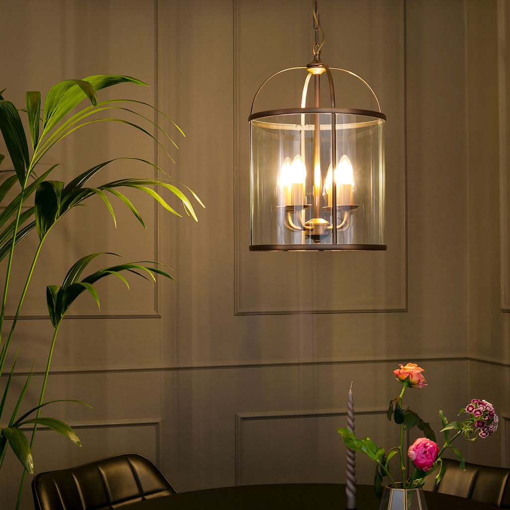 bronze lantern pendant, 4-light glass cage | Pimpernel