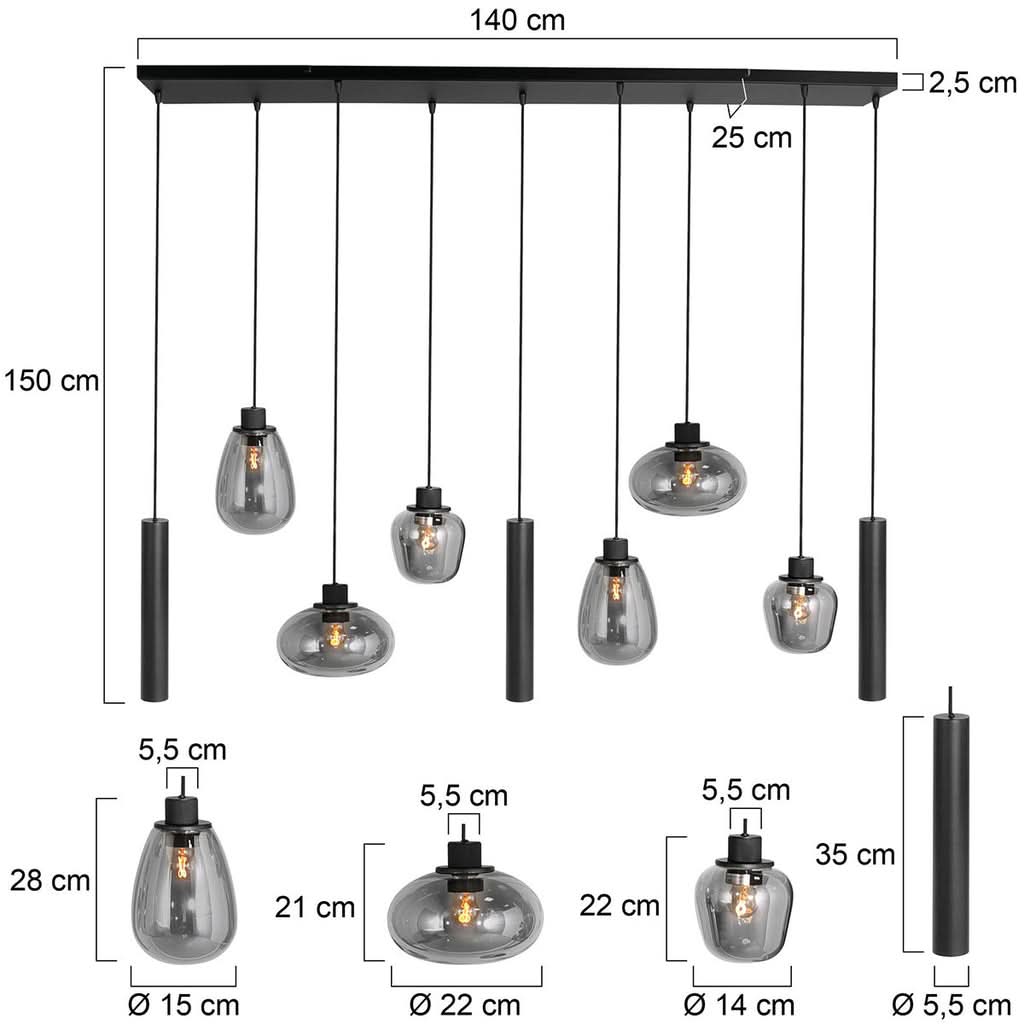 Lustre boule verre fumé noir 9 lumières Reflexion | Designix