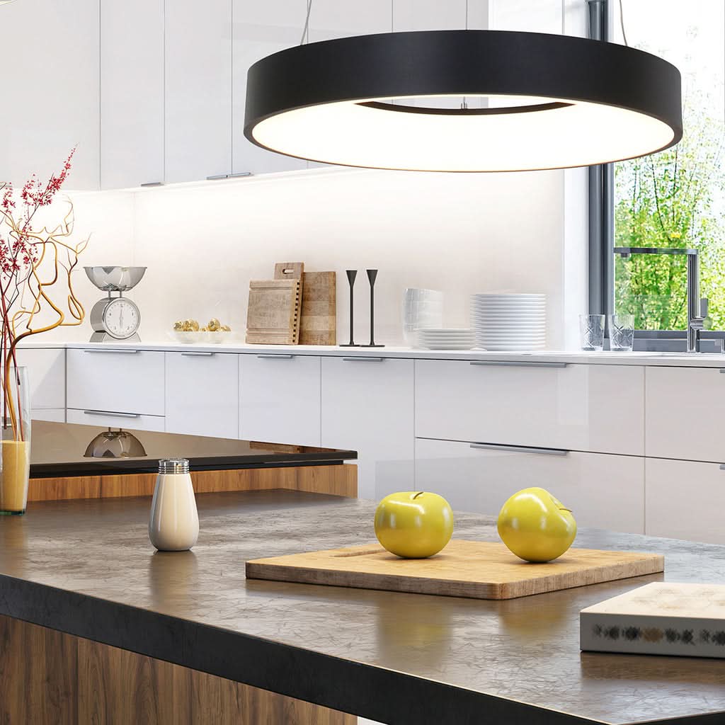 Dimmable black LED ring chandelier, Ø48 cm living room | Ringlede
