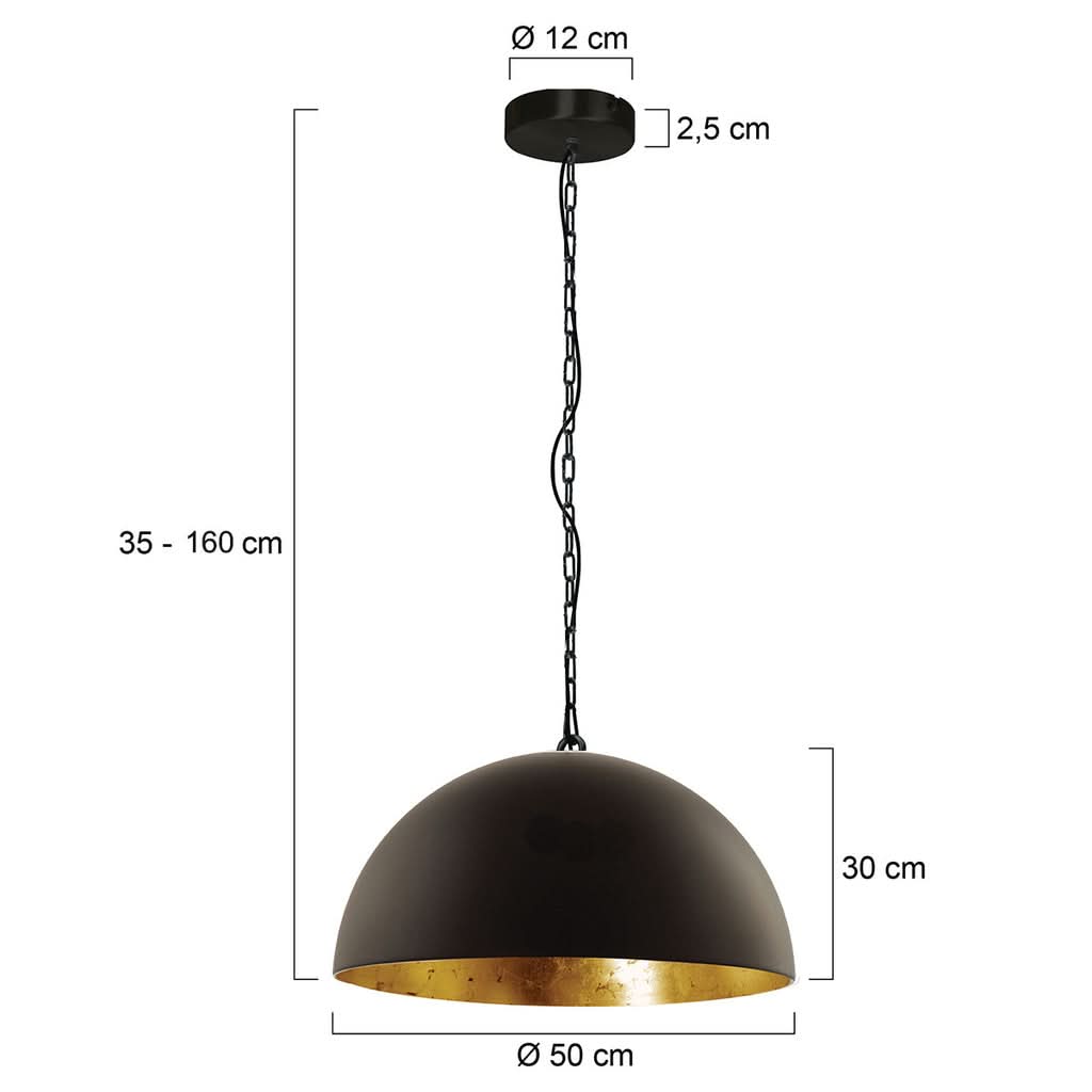 Suspension noire et dorée dôme Ø 50 cm intérieur feuille d'or, chaîne réglable | Solae - Designix