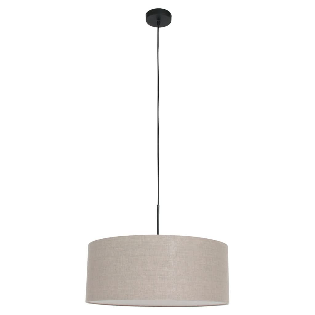 Abat-jour en lin gris vu de face sur cordon noir