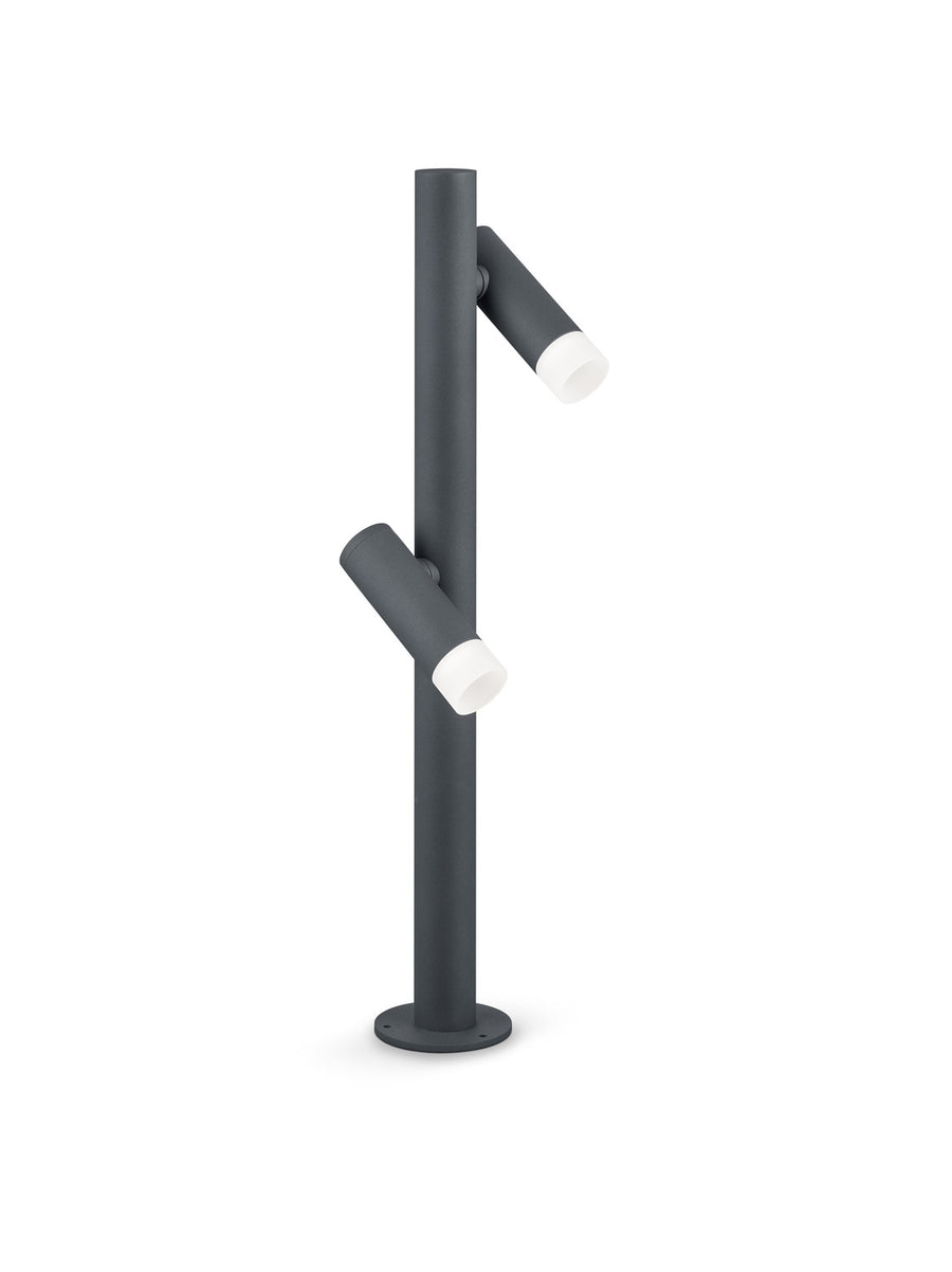 Produit isolé sur fond blanc, mât cylindrique anthracite et embouts diffusants en opale
