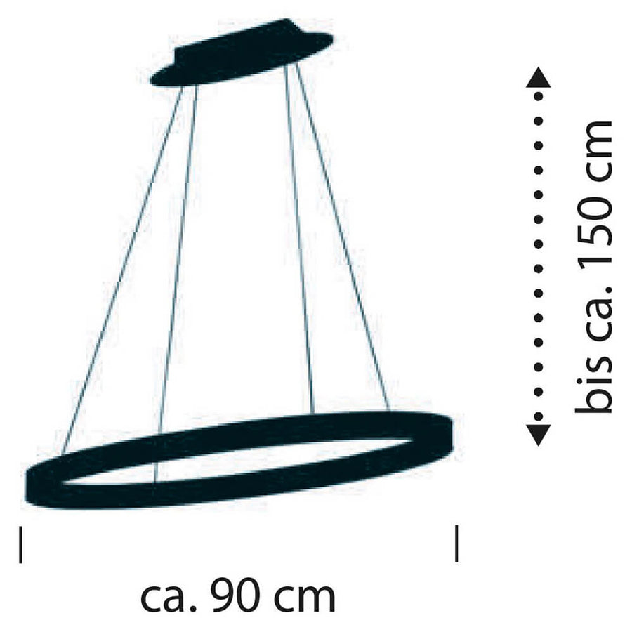 Schéma de dimensions indiquant environ 90 cm de large et 150 cm de hauteur.