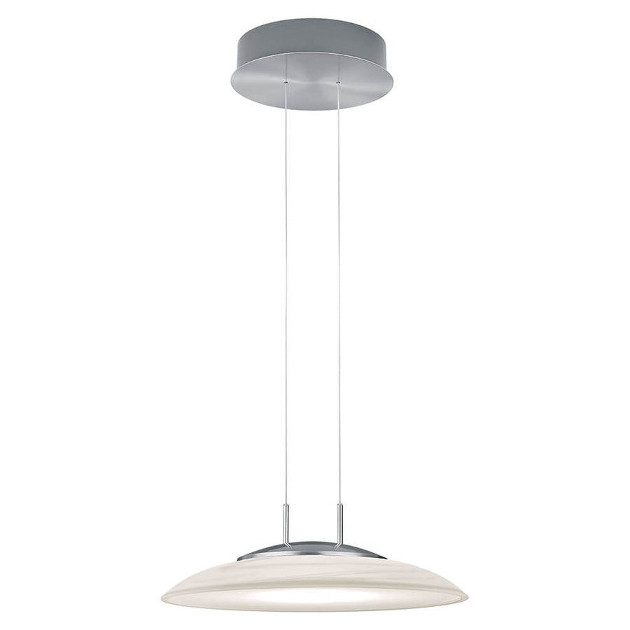 Vue de trois quarts de la suspension avec son diffuseur en verre