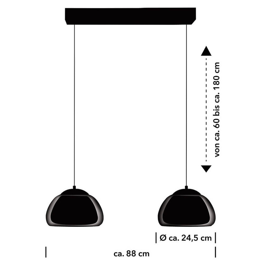 Suspension Luxxo noire et fumée, verre, L 89 cm