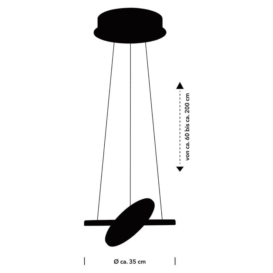 Schéma coté indiquant diamètre 35 cm et hauteur réglable de 60 à 200 cm