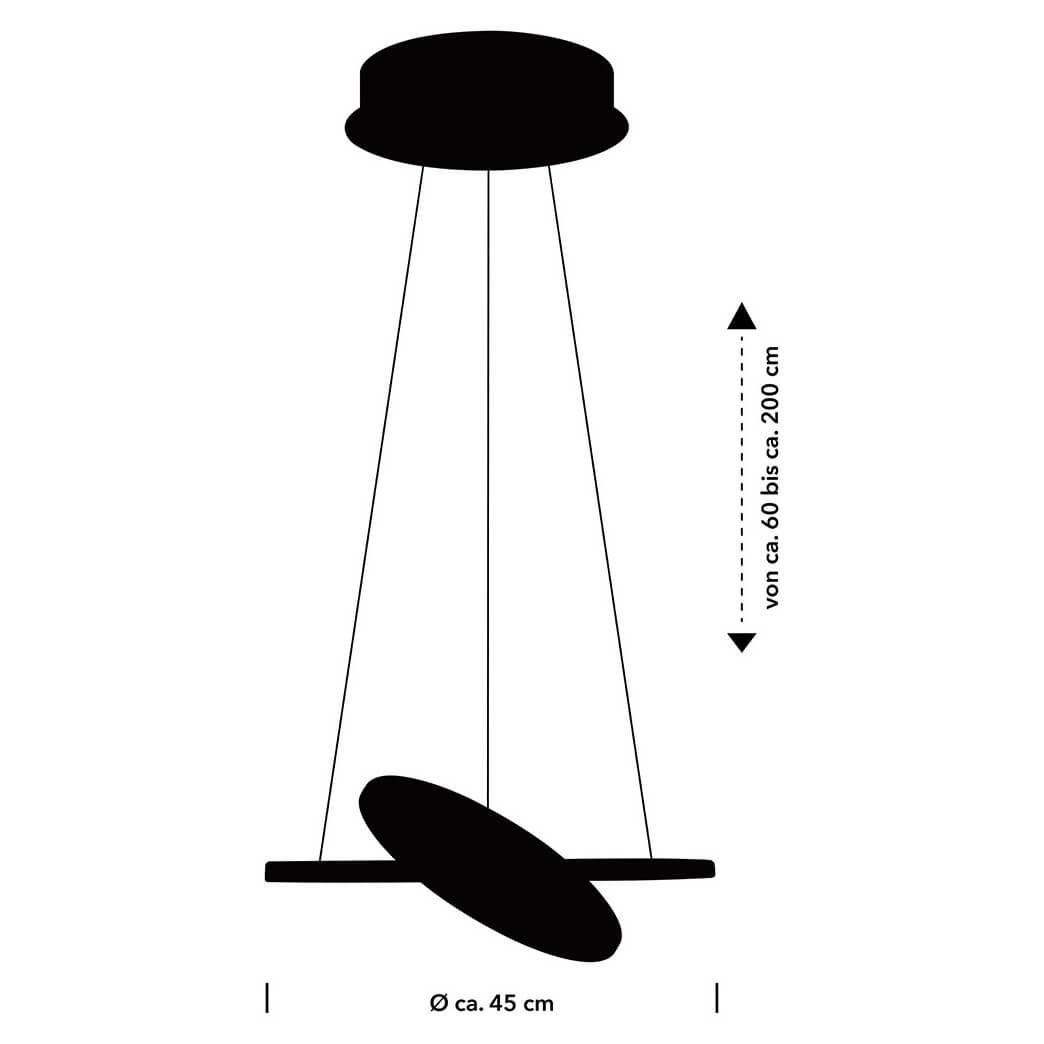 Schéma de dimensions du luminaire avec diamètre et hauteur réglable.