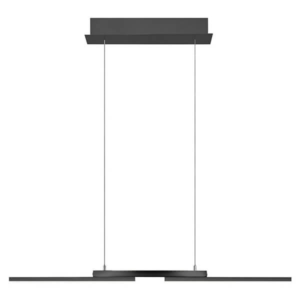 Vue de face du luminaire sur fond blanc, barre fine et câbles verticaux