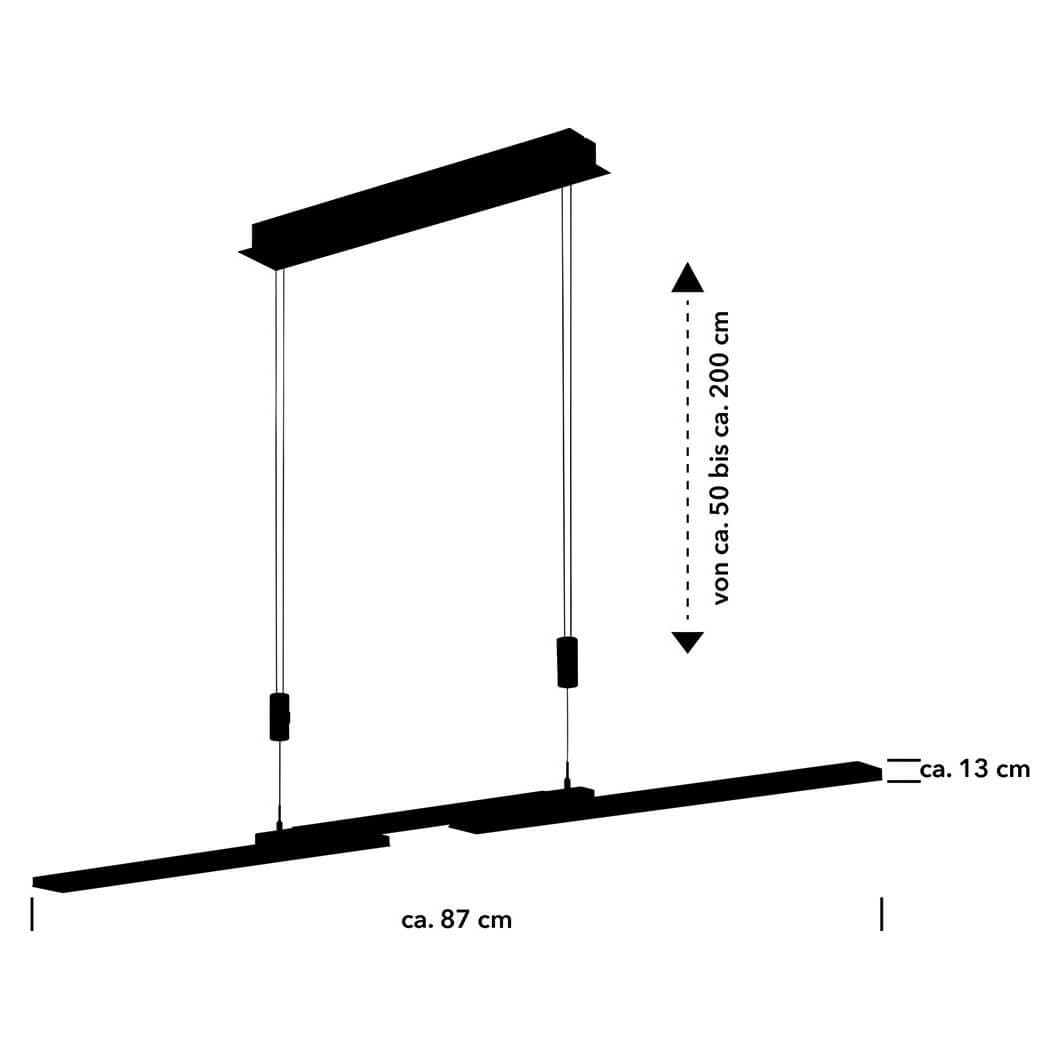 Schéma de dimensions indiquant 87 cm de largeur et hauteur réglable