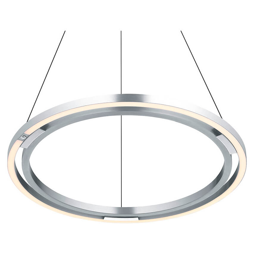 Vue inclinée du luminaire montrant le cercle et les câbles de suspension