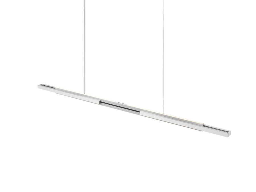 Vue en angle montrant la finition aluminium brossé et le profil rectangulaire de la barre.