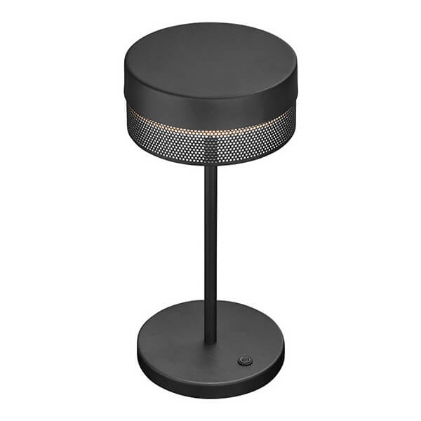Vue de trois quarts montrant le bouton tactile sur la base ronde