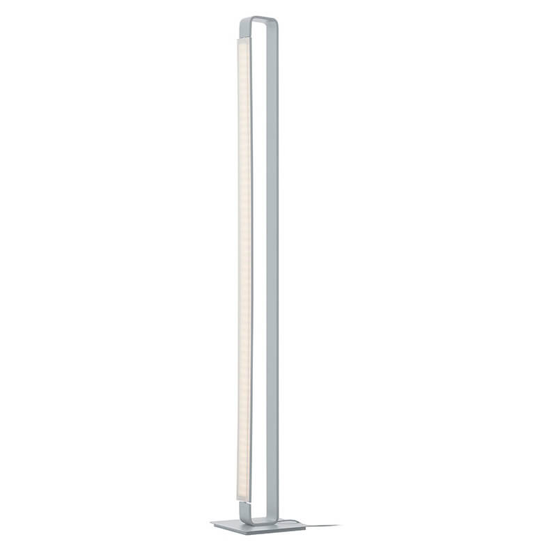 Lampadaire allumé de profil, long diffuseur LED blanc à la lumière douce