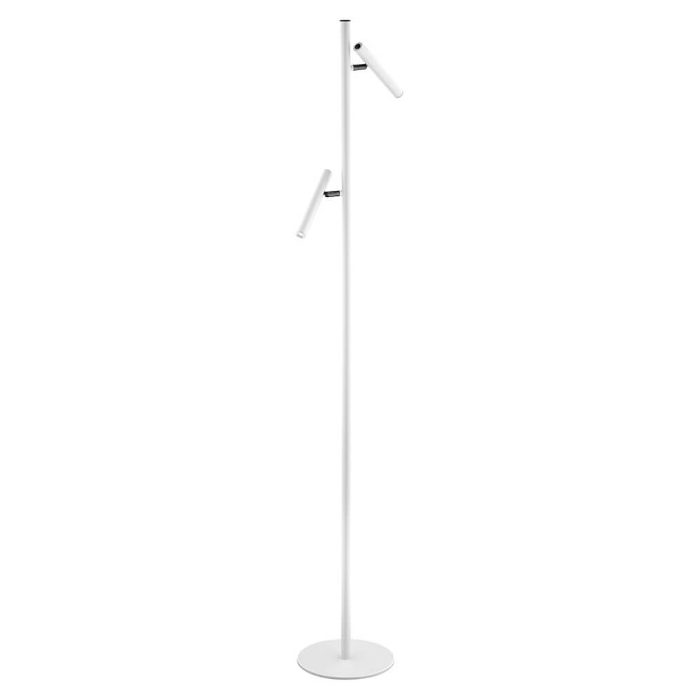 Vue de trois quarts du lampadaire blanc debout, bras fins inclinés vers le haut